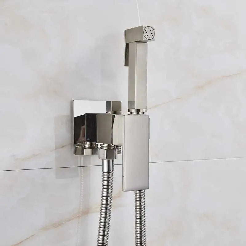 Black Bidet Faucet Brass Shower Tap Washer Mixer Cold Hot Water Mixer Crane Square Shower Sprayer Head Tap Toilet Faucets