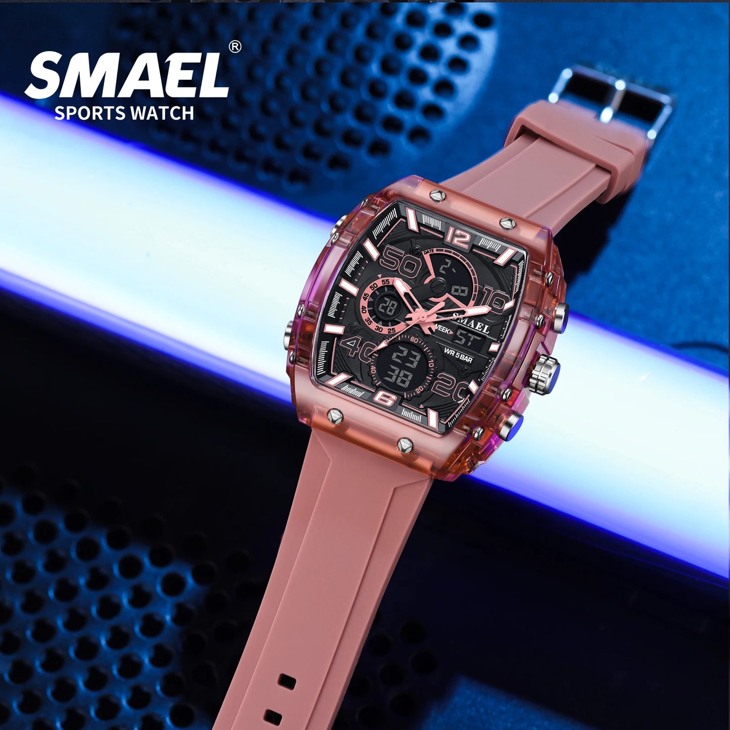 SMAEL 8109 New Men's Watch Multifunctional Sports 50M Waterproof Dual Display LED Night Light Leisure Student Electronic Watch