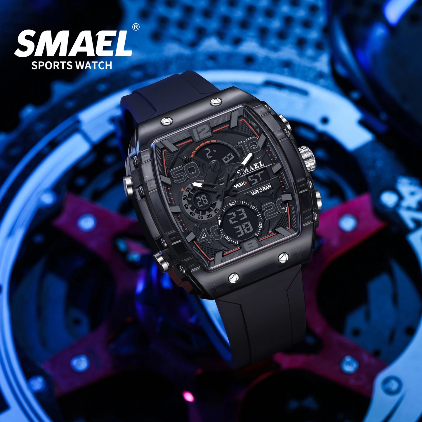 SMAEL 8109 New Men's Watch Multifunctional Sports 50M Waterproof Dual Display LED Night Light Leisure Student Electronic Watch