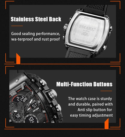 SMAEL 8109 New Men's Watch Multifunctional Sports 50M Waterproof Dual Display LED Night Light Leisure Student Electronic Watch