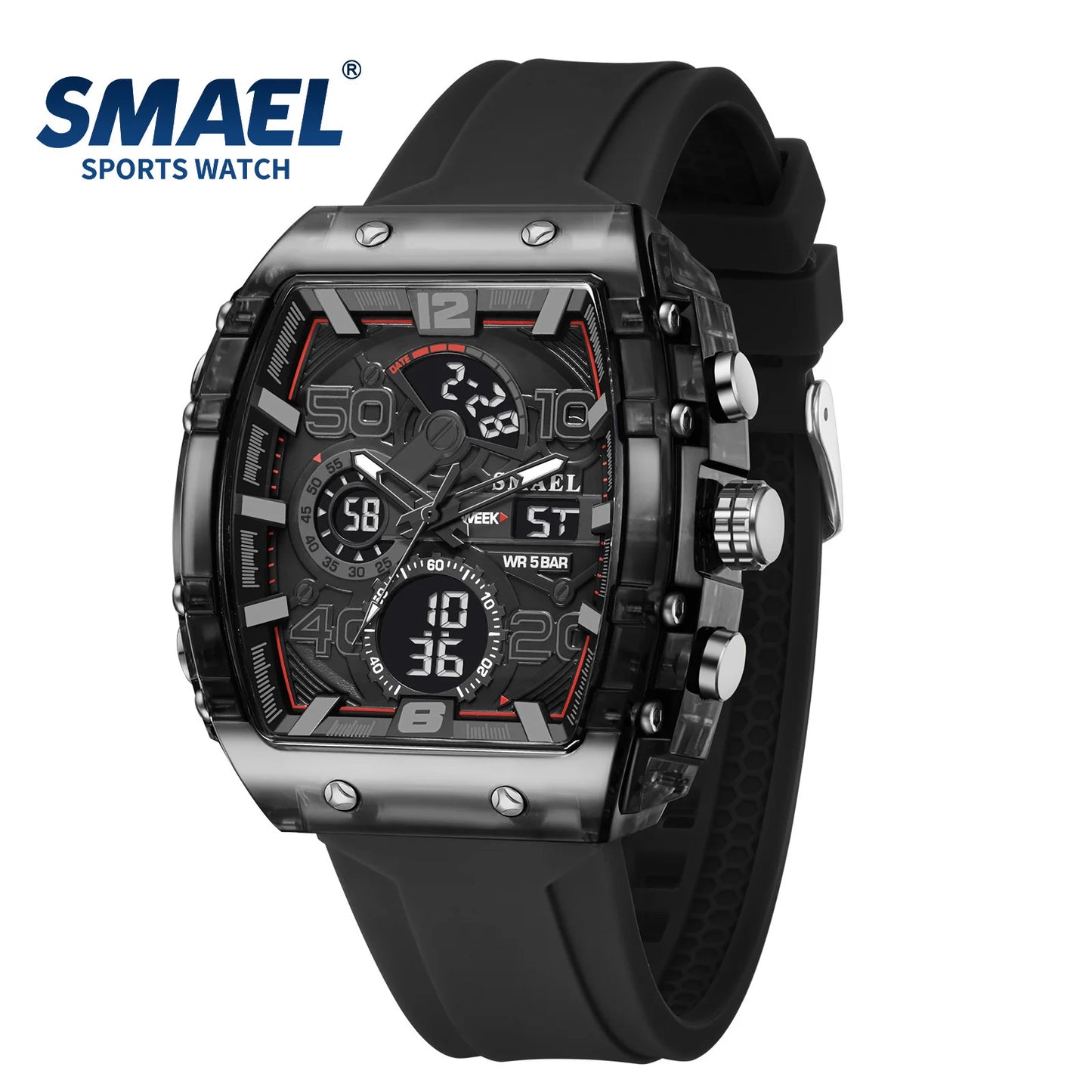 SMAEL 8109 New Men's Watch Multifunctional Sports 50M Waterproof Dual Display LED Night Light Leisure Student Electronic Watch