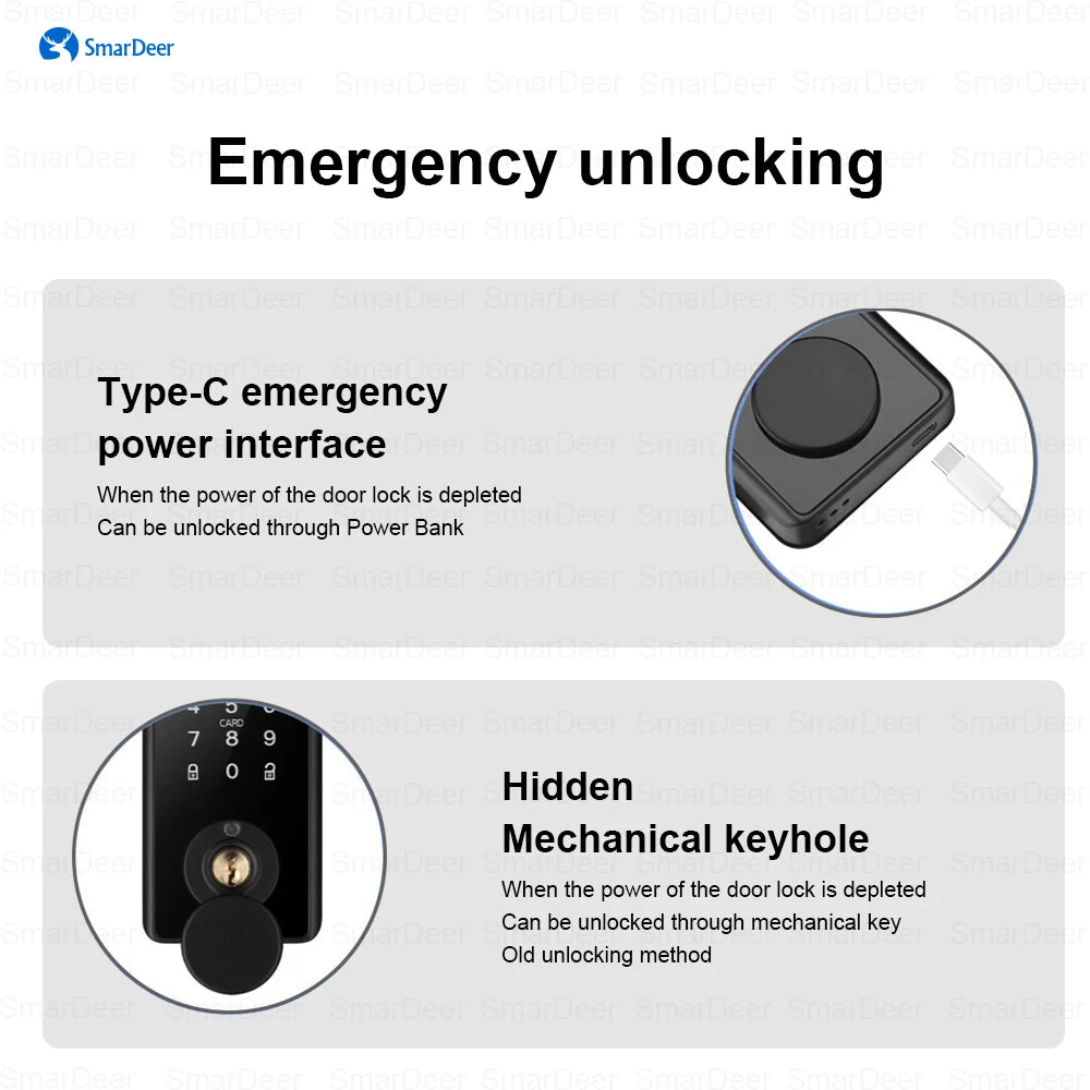 SmarDeer Electronic Door Lock with Alexa and Google Voice unlock Fingerprint Deadbolt lock with Keyless entry