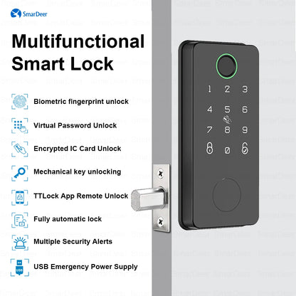 SmarDeer Electronic Door Lock with Alexa and Google Voice unlock Fingerprint Deadbolt lock with Keyless entry