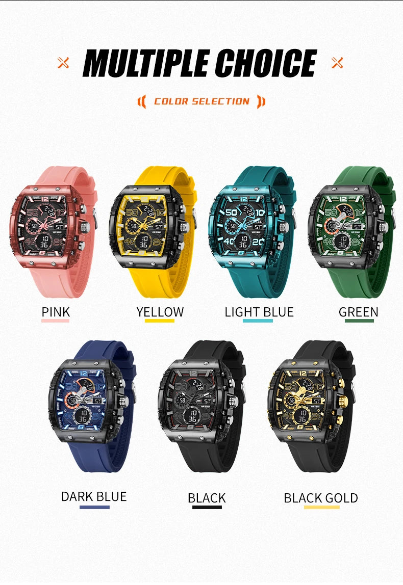 SMAEL 8109 New Men's Watch Multifunctional Sports 50M Waterproof Dual Display LED Night Light Leisure Student Electronic Watch