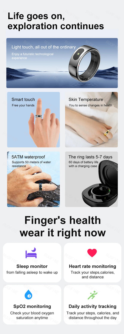 Qring Smart Ring R08 Women's Men Remote Control Electronic Swimming Blood Pressure Monitor Temperature Sleep Tracker Android IOS