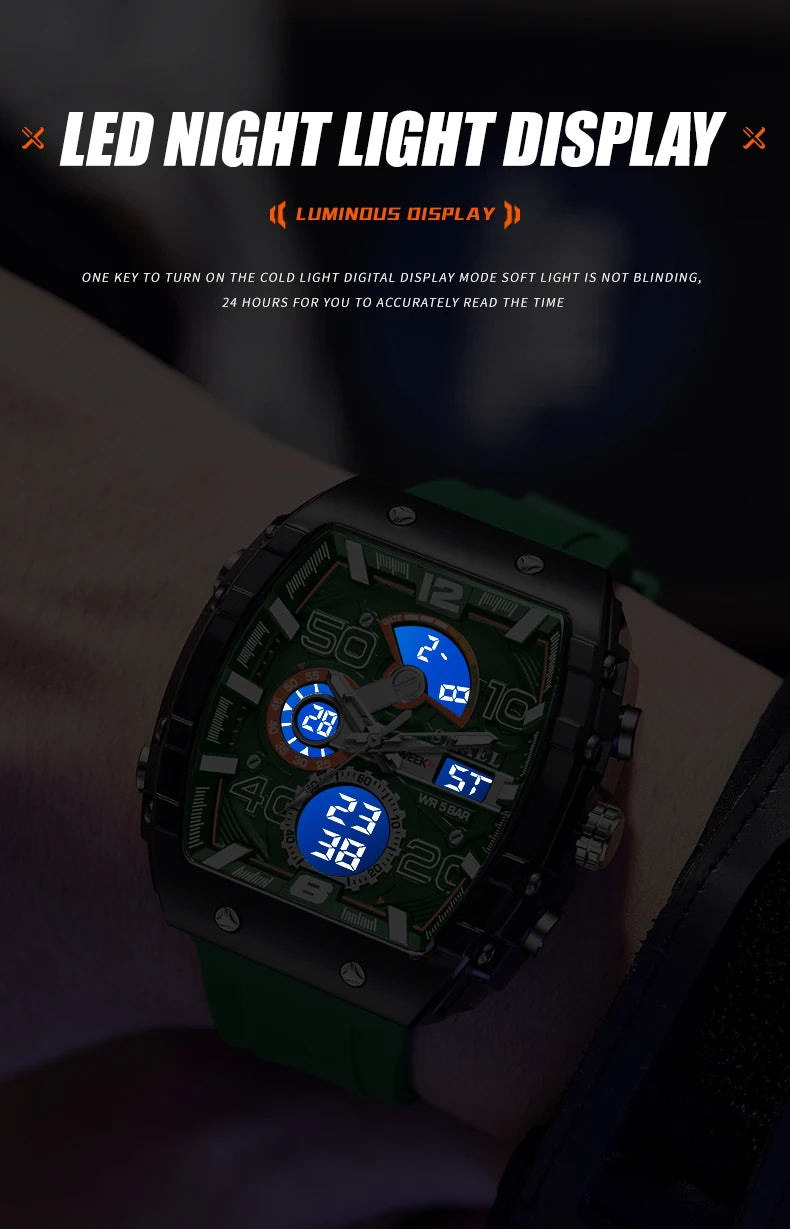 SMAEL 8109 New Men's Watch Multifunctional Sports 50M Waterproof Dual Display LED Night Light Leisure Student Electronic Watch