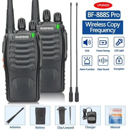 Baofeng BF-888S Pro Walkie Talkie Wireless Copy Frequency Long Range Portable UHF 400-470MHz Ham Two Way Radio for Camping Hotel