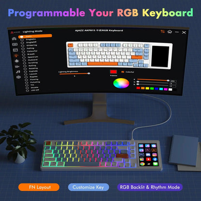 Ajazz AKP815 Wired Gaming Mechanical Keyboard RGB 81 Keys Color Screen Layout Gamer Keyboard Custom Gasket for Pc Laptop