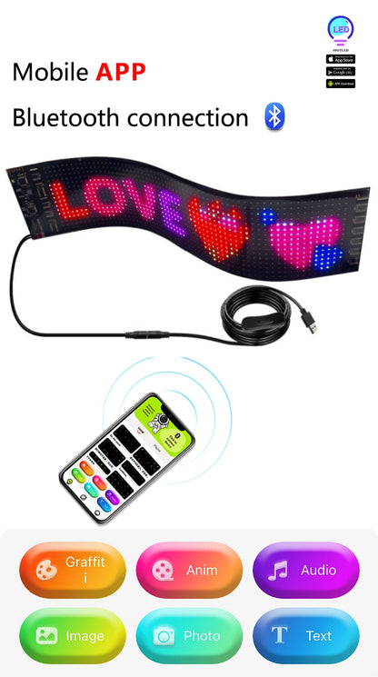 BOTAI Programmable App Control Flexible LED Sign Board Customize  Sign Display Smart  Screen Car Panel led matrix