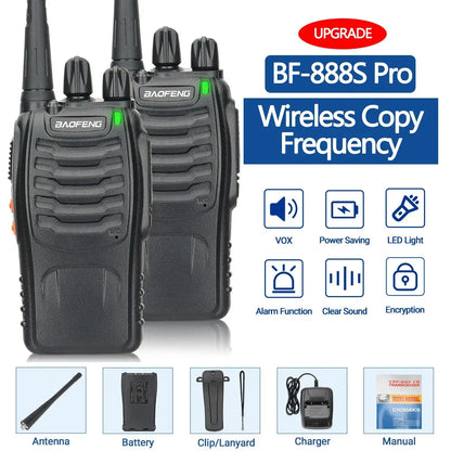 Baofeng BF-888S Pro Walkie Talkie Wireless Copy Frequency Long Range Portable UHF 400-470MHz Ham Two Way Radio for Camping Hotel