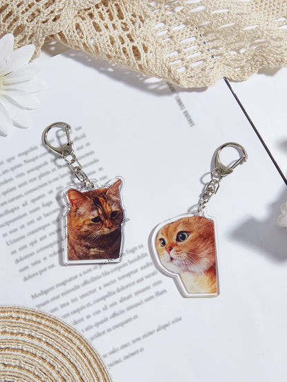 Cute Memes Adorable Funny Cat Keychain Handmade Bag Phone Acrylic Pendant Student Girls Gift For Friends Fahion Jewelry