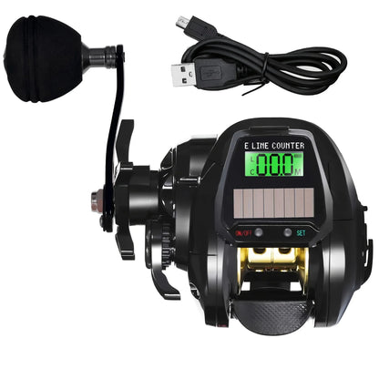 1pc Electronic Baitcasting Fishing Reel, LED Screen USB & Solar Charging, High Speed 7.2:1 7+1BB 10kg Drag Waterproof Saltwater