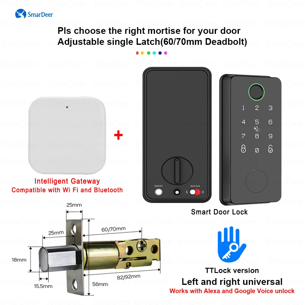 SmarDeer Electronic Door Lock with Alexa and Google Voice unlock Fingerprint Deadbolt lock with Keyless entry