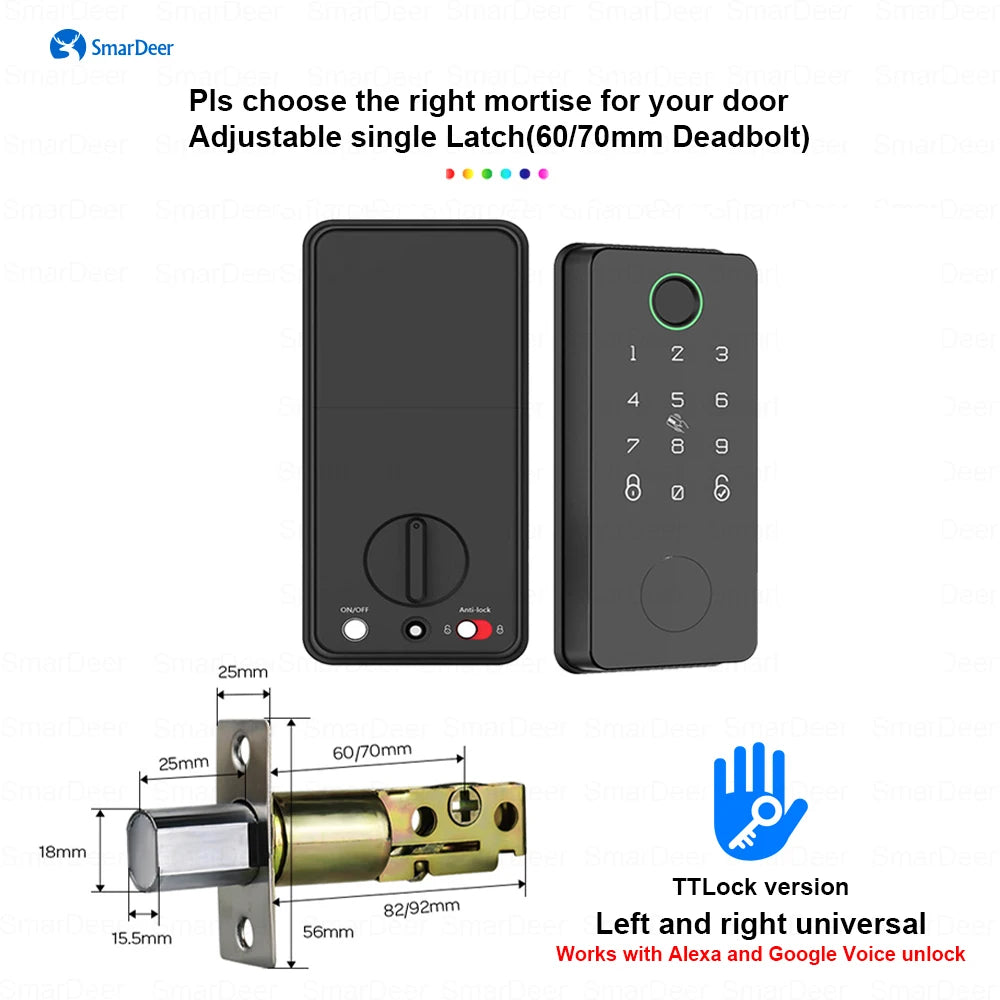 SmarDeer Electronic Door Lock with Alexa and Google Voice unlock Fingerprint Deadbolt lock with Keyless entry